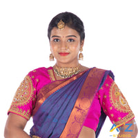 Fuchsia Silk Cloth Blouse with Big peacock in circle Design
