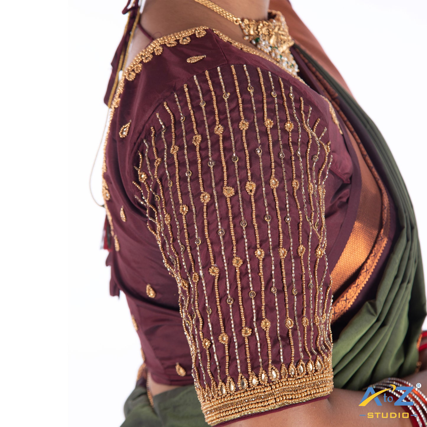 Dark Maroon Silk Cloth Blouse with Chain lines Design