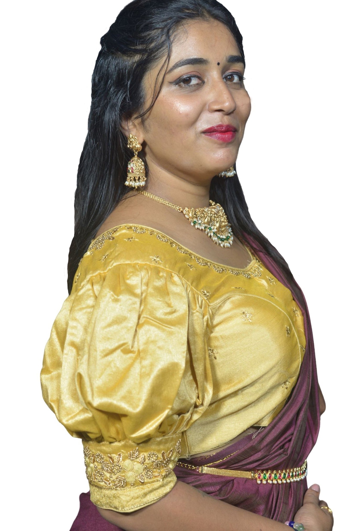 Gold Blouse with Gold Motifs & Dual Embroidery