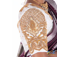 White Silk Cloth Blouse with Deepa and flower and chain design Design