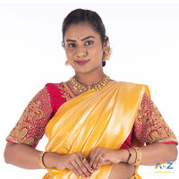 Punch Pink Silk Cloth Blouse with Small Peacock and square chain Design