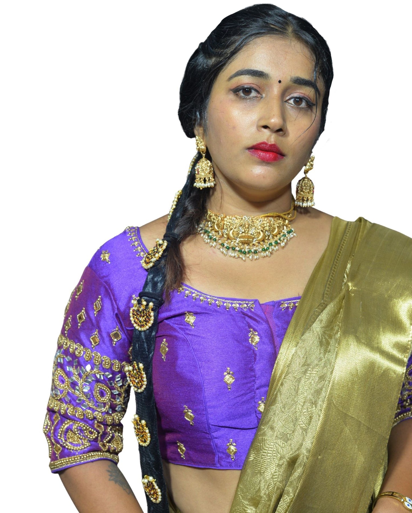 Dark Lavender Blouse with Kite & Mango Motifs, Dual Embroidery