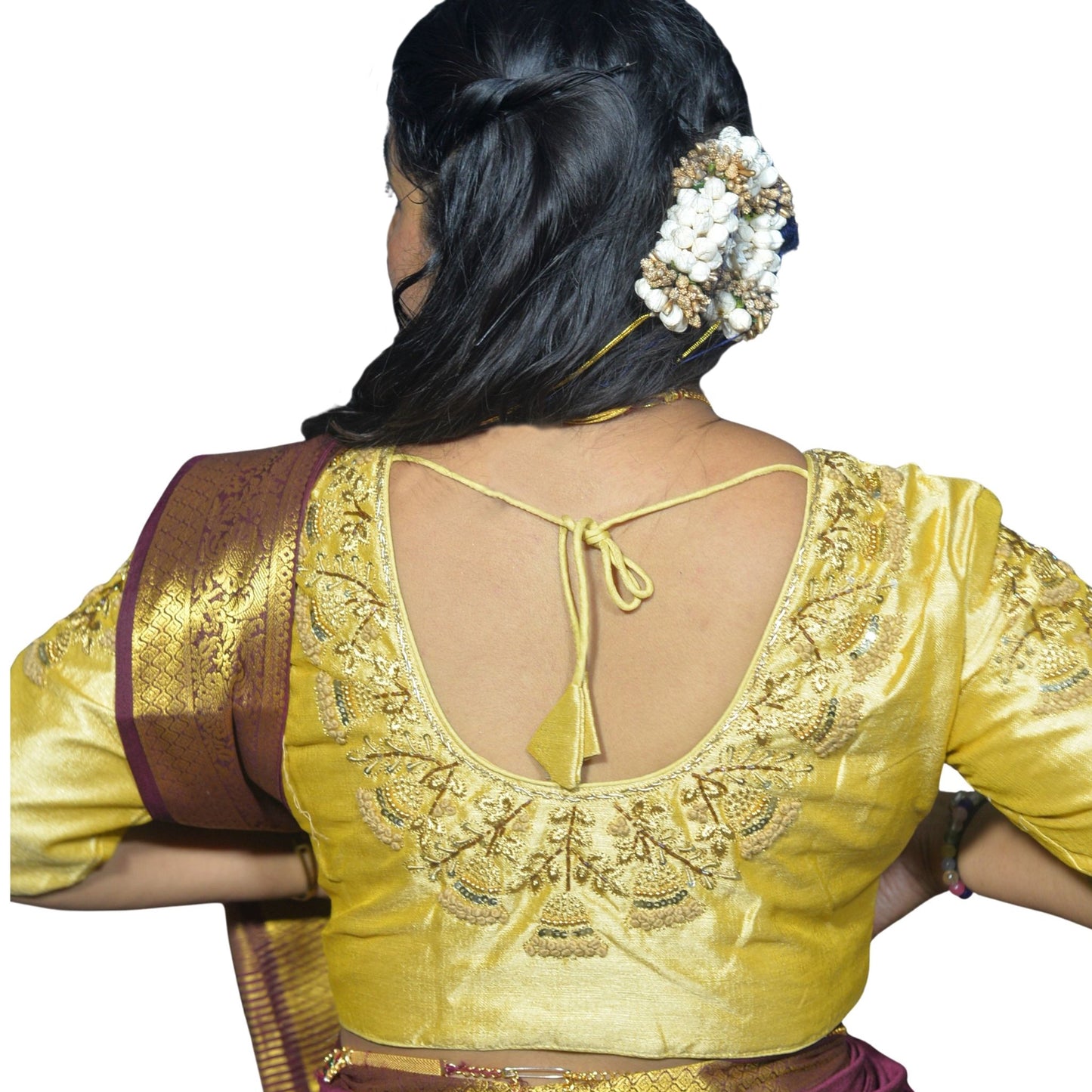 Embroidered Gold Blouse with Floral Aari Fusion Work