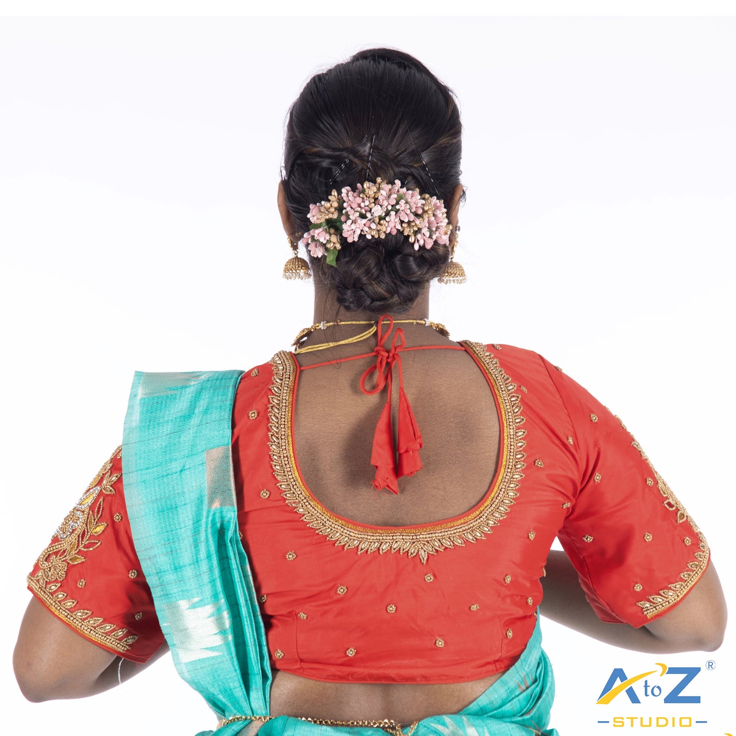 Light red Silk Cloth Blouse with Flowers and leaf petals Design