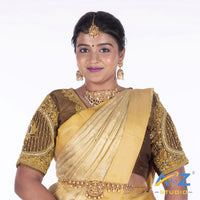 Coffee Silk Cloth Blouse with Lotus in circle Design