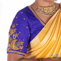 Royal Blue Silk Cloth Blouse with moon and small leafs Design