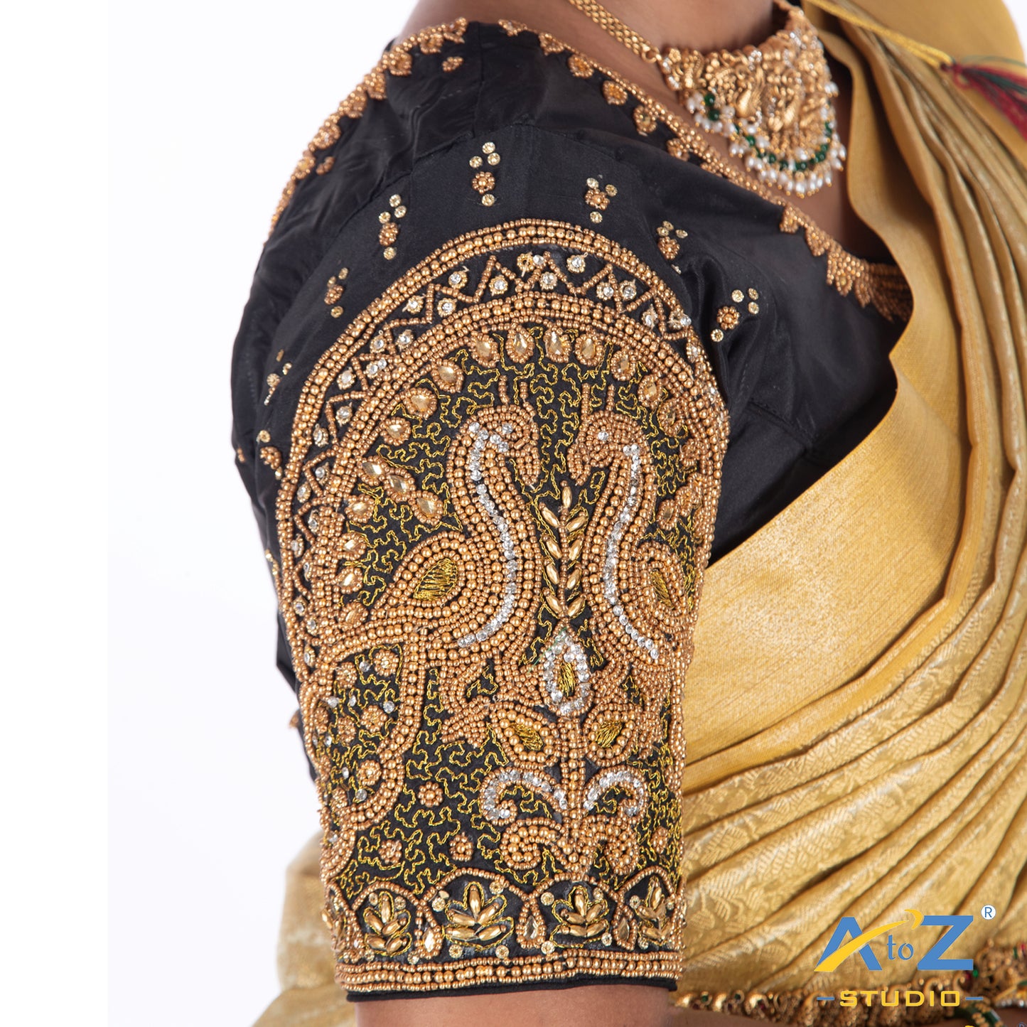 Black Silk Cloth Blouse with Double Peacock Design