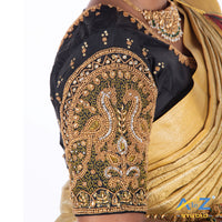 Black Silk Cloth Blouse with Double Peacock Design