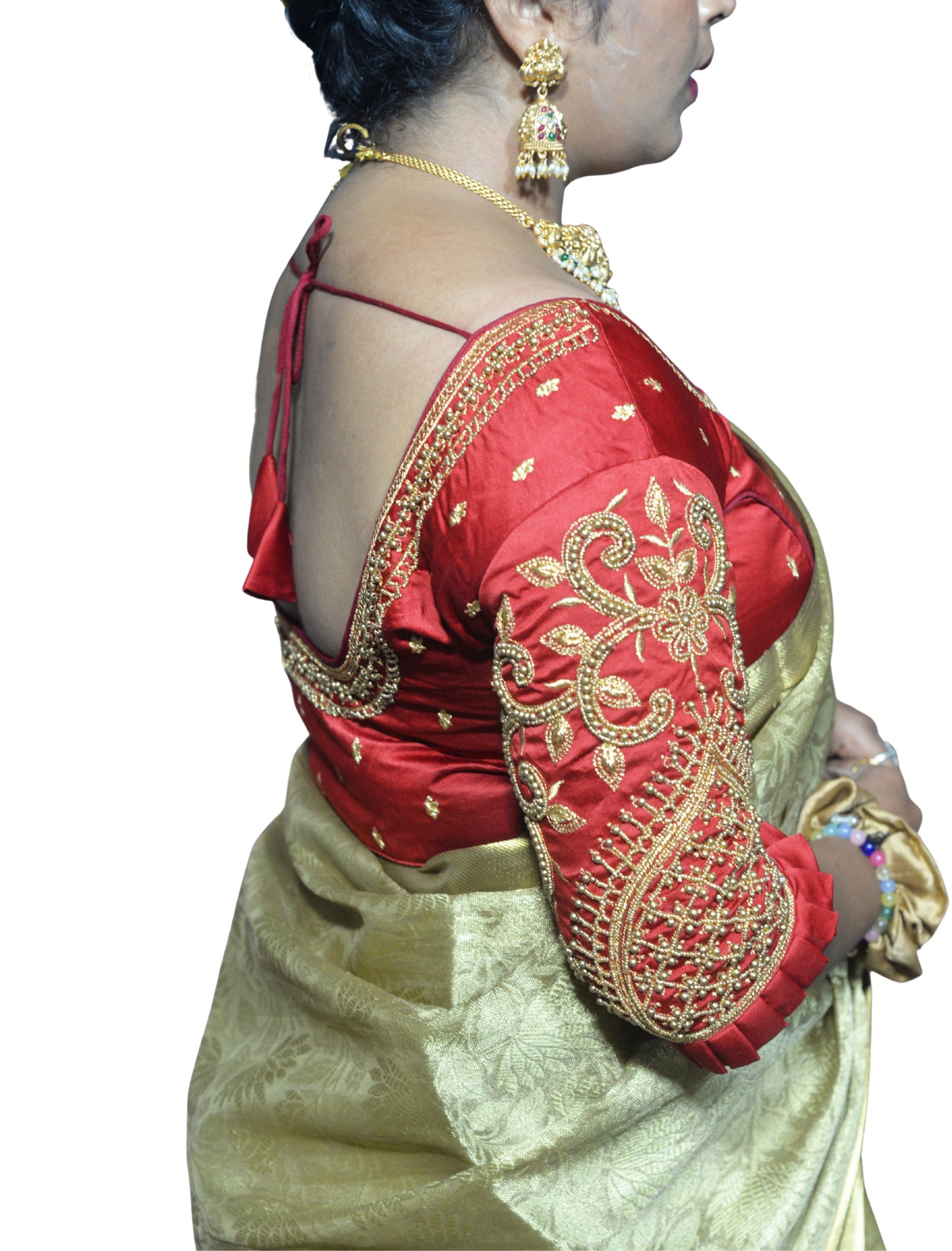 Maroon Blouse with Leaf Sleeves & Dual Embroidery