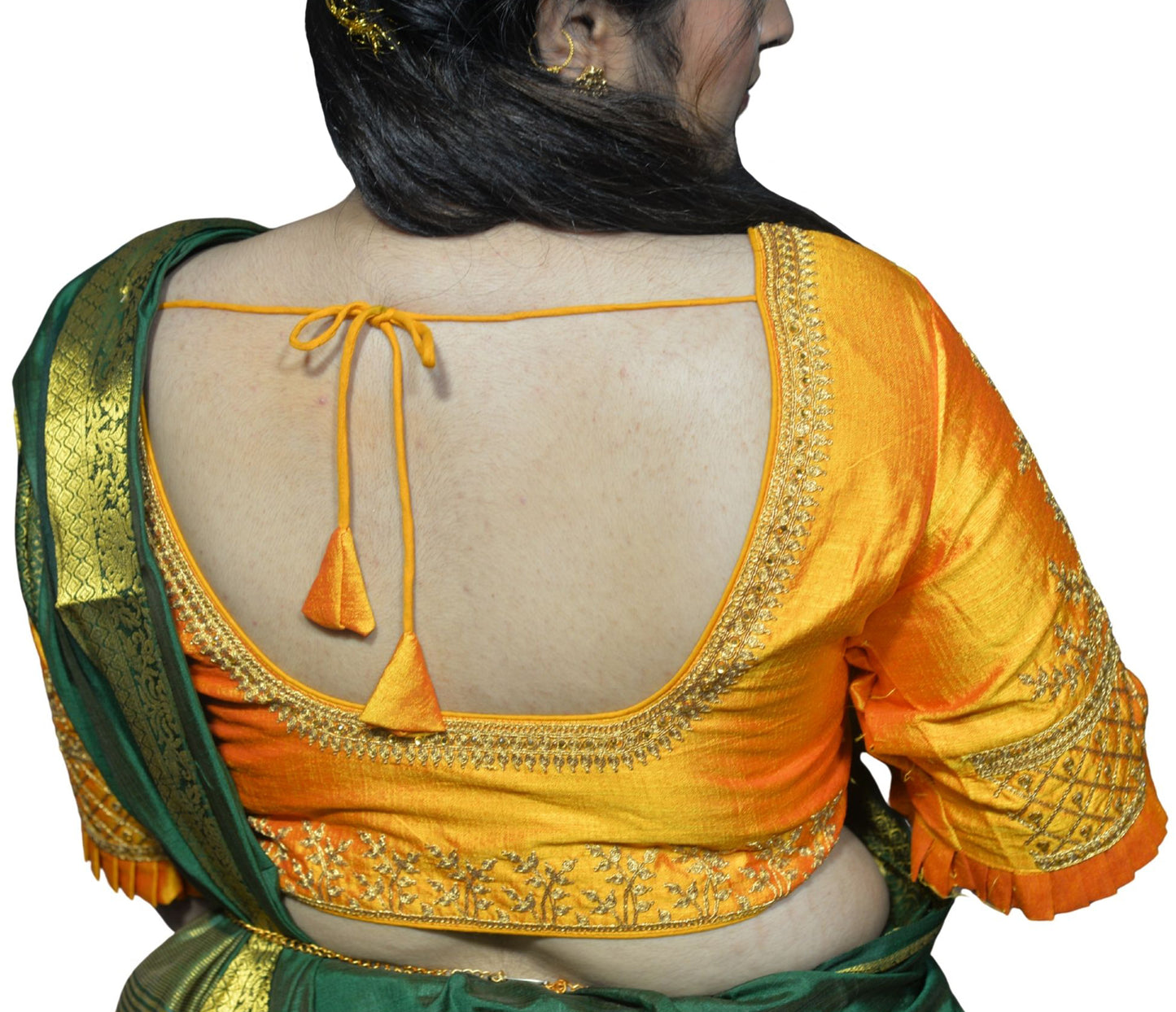 Designer Mango Blouse with Cross Plus Pattern and Puff Sleeves