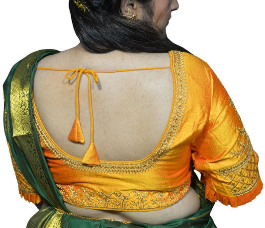 Designer Mango Blouse with Cross Plus Pattern and Puff Sleeves