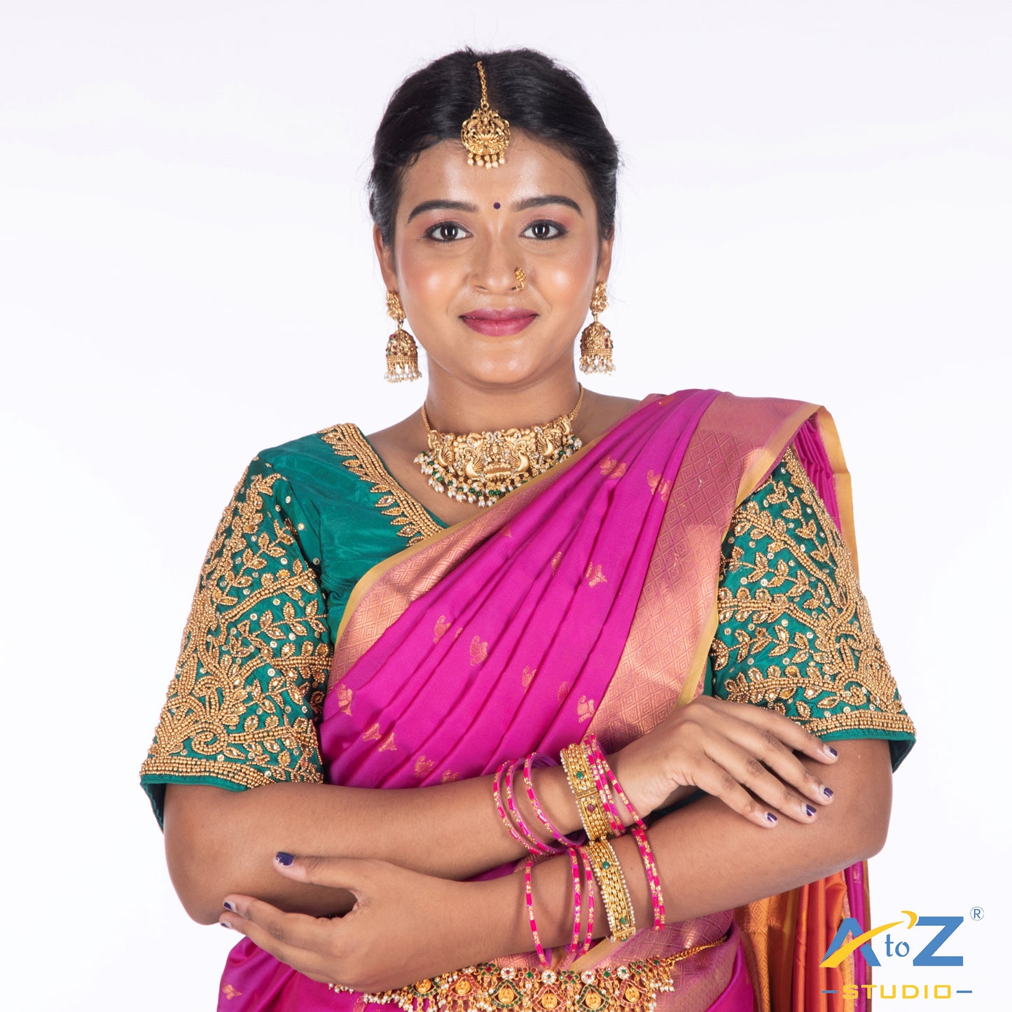 Rama Blue Silk Cloth Blouse with Small leaf (like flower pot) and chain work Design