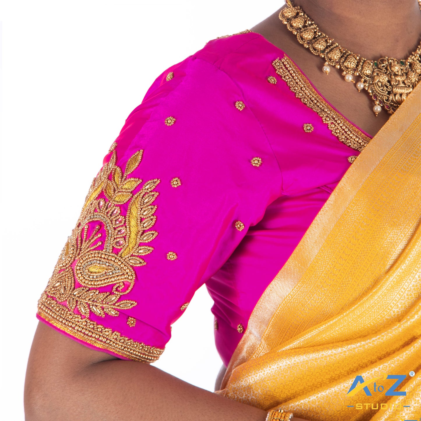 Bright Pink Silk Cloth Blouse with 2 mango and flower design Design