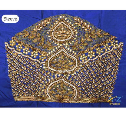 Light Ink Blue Silk Blouse Piece With Aari Work