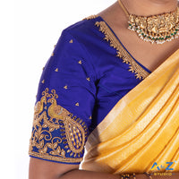 Royal Blue Silk Cloth Blouse with Double bird Design