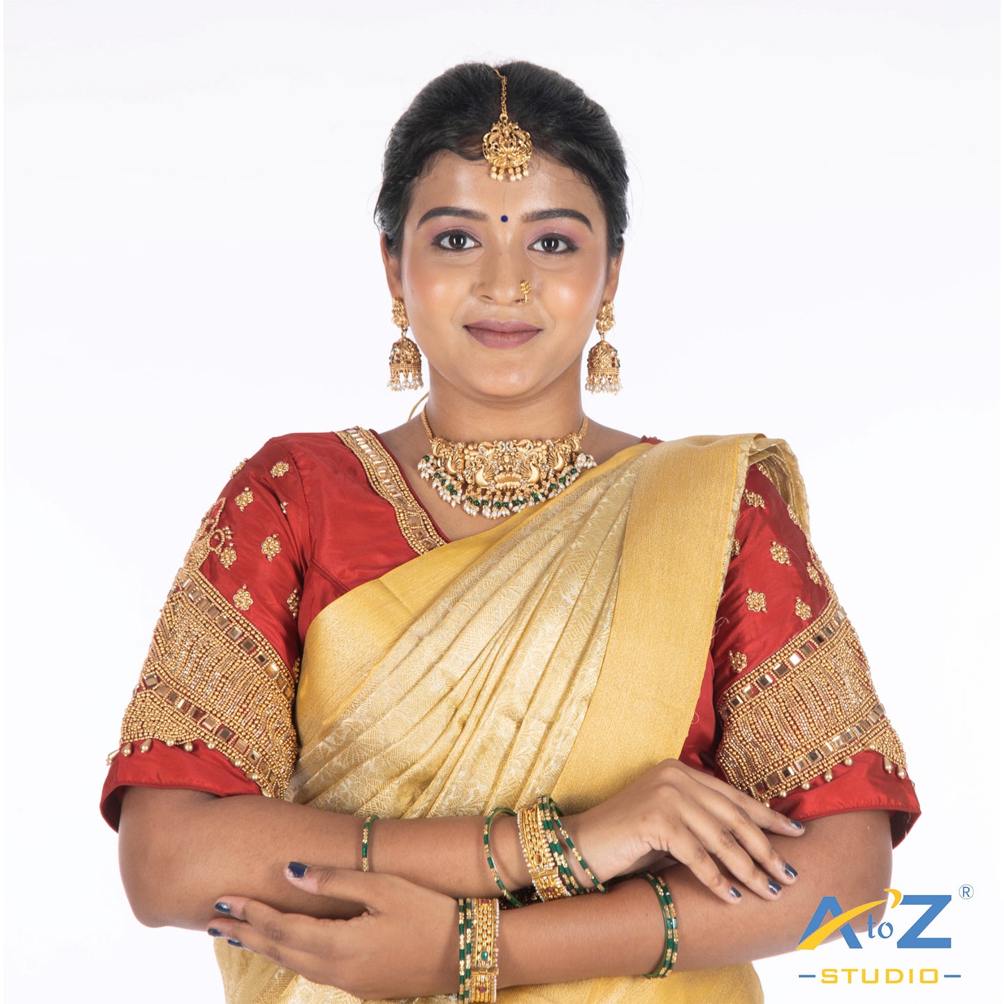 Magenta PInk Silk Cloth Blouse with Small peacock ,chain and mirror Design