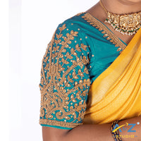 Dark Blue Silk Cloth Blouse with Small leaf (like flower pot) and chain work Design