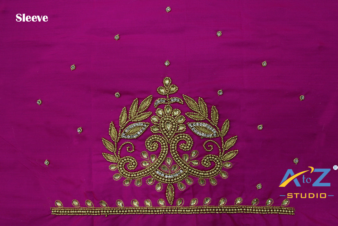 Bright Pink Silk Blouse Piece With Aari Work