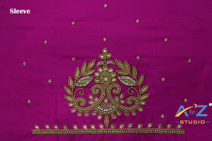 Bright Pink Silk Blouse Piece With Aari Work