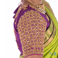Bright Purple Silk Cloth Blouse with Kundan flower Design Design