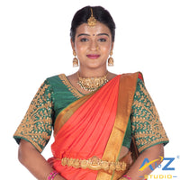Rama Green Silk Cloth Blouse with Small leaf (like flower pot) and chain work Design