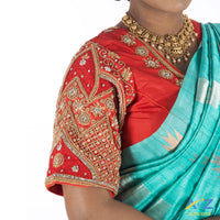 Red Silk cloth Blouse with Chain and kundan design Design