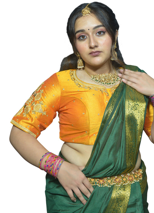 Yellow Blouse with Floral & Geometric Embroidery