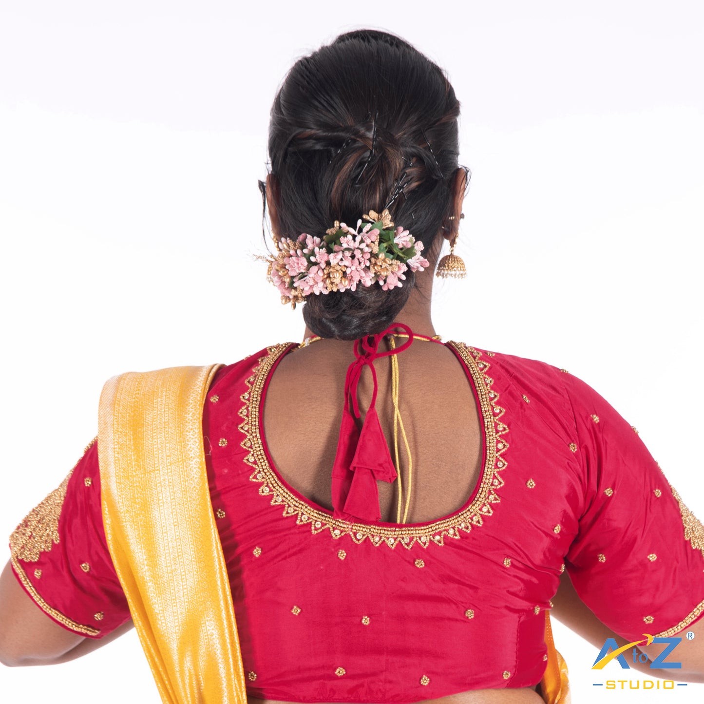 Punch Pink Silk Cloth Blouse with chain 2 peacock Design