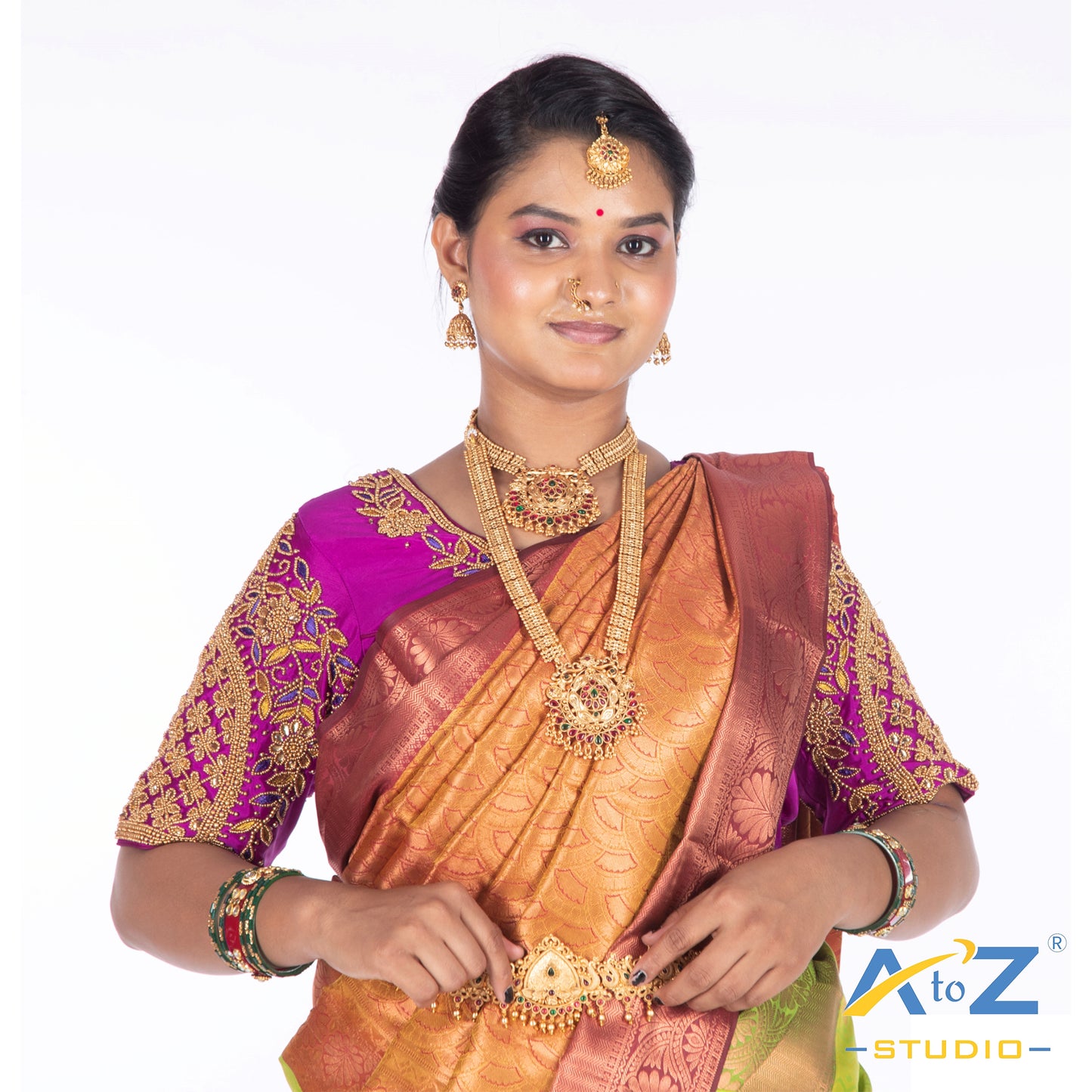 Luxury Purple Silk Cloth Blouse with Leaf and flower Design