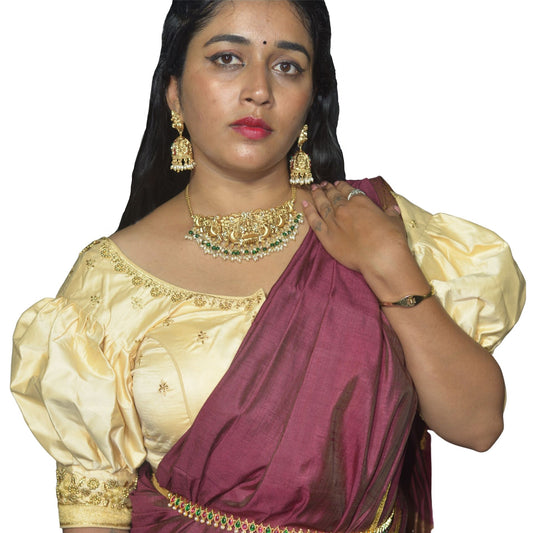 Ivory Blouse with Gold Motifs, Dual Embroidery Detailing