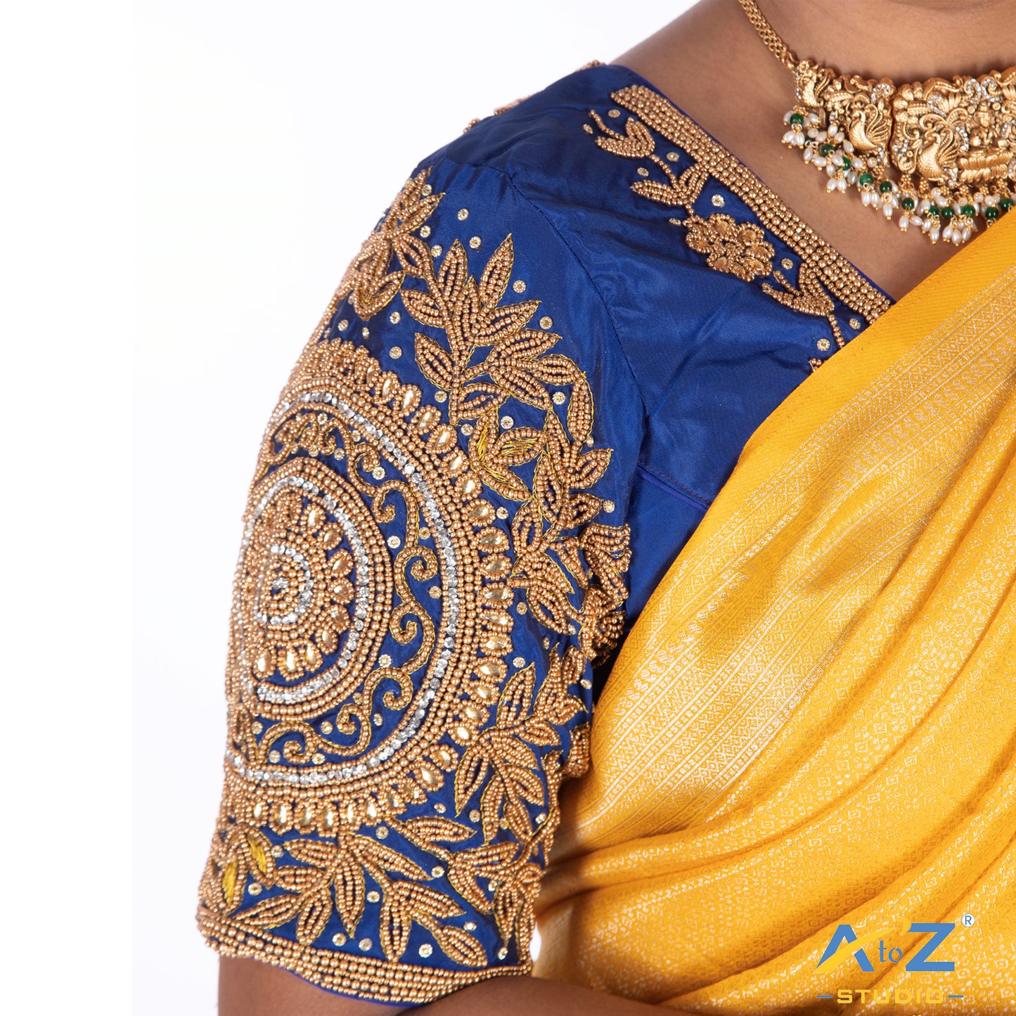 Royal Blue Silk  Blouse with Circle and kundan work Design