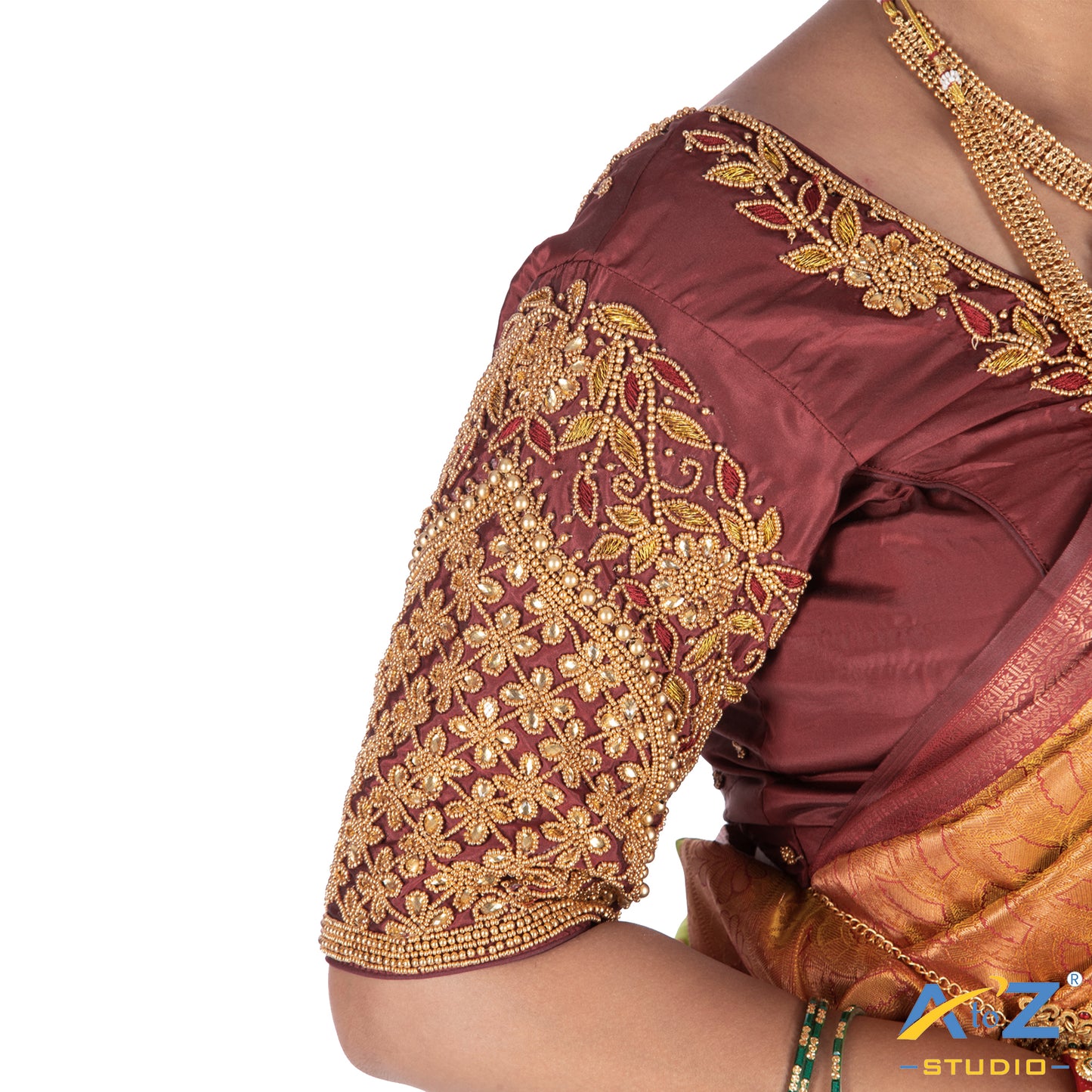 Maroon Silk Cloth Blouse with Leaf and flower Design