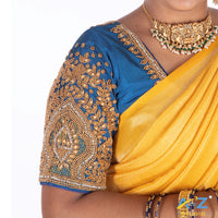 Egyptian Blue Tissue Cloth Blouse with Small leaf and chain work Design