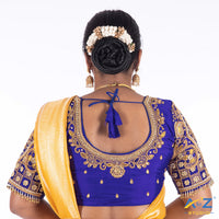 Royal Blue Silk Cloth Blouse with Kite with Flower Design