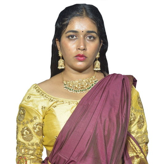 Traditional Gold Blouse with Criss-Cross Sleeves and Lakshmi Aari Work