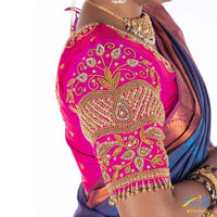 Bright Pink Silk Cloth Blouse with Drop, kubdan and leafs Design