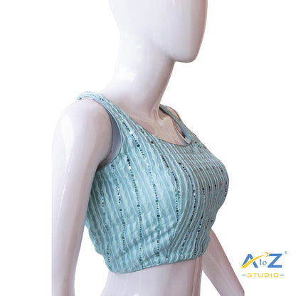 Light Aqua Sequin Striped Sleeveless Blouse
