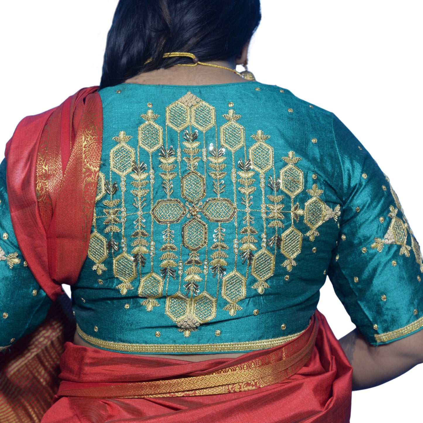 Rama Green Blouse with Floral & Geometric Embroidery