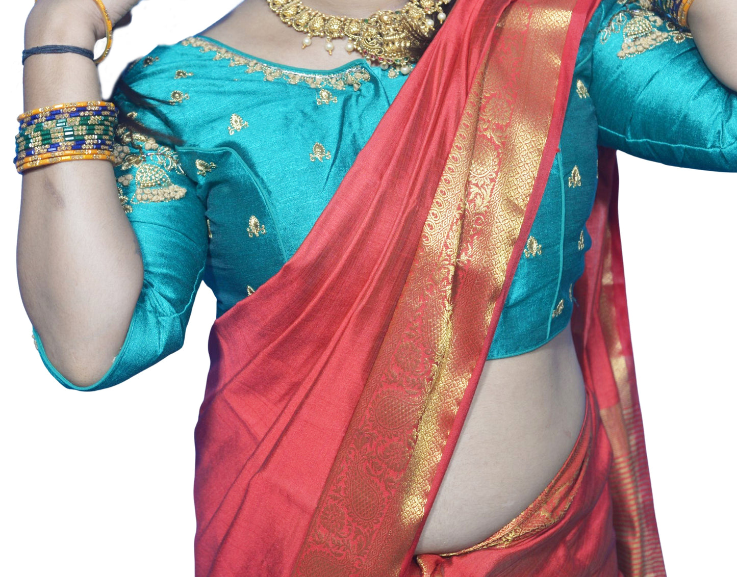 Elegant Rama Green Floral Aari Work Blouse