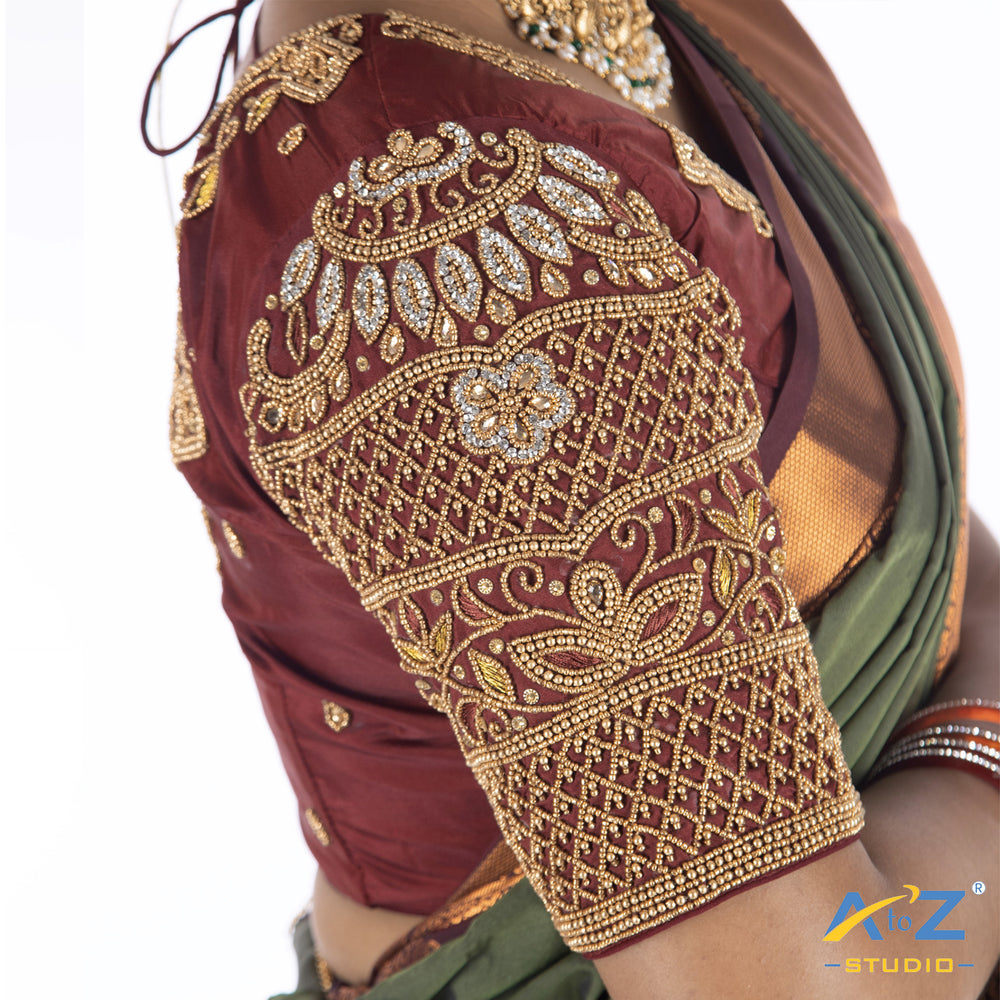 Maroon Silk Cloth Blouse with Rangoli design Design