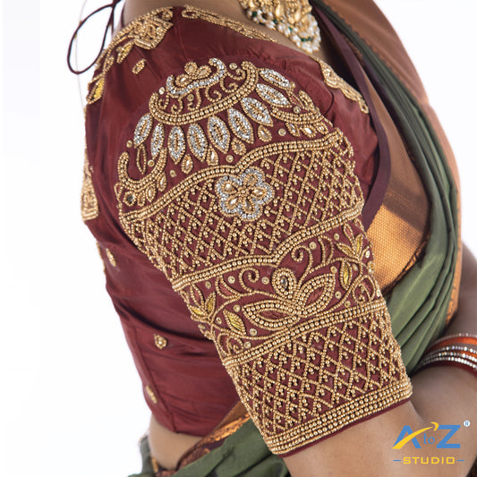 Maroon Silk Cloth Blouse with Rangoli design Design