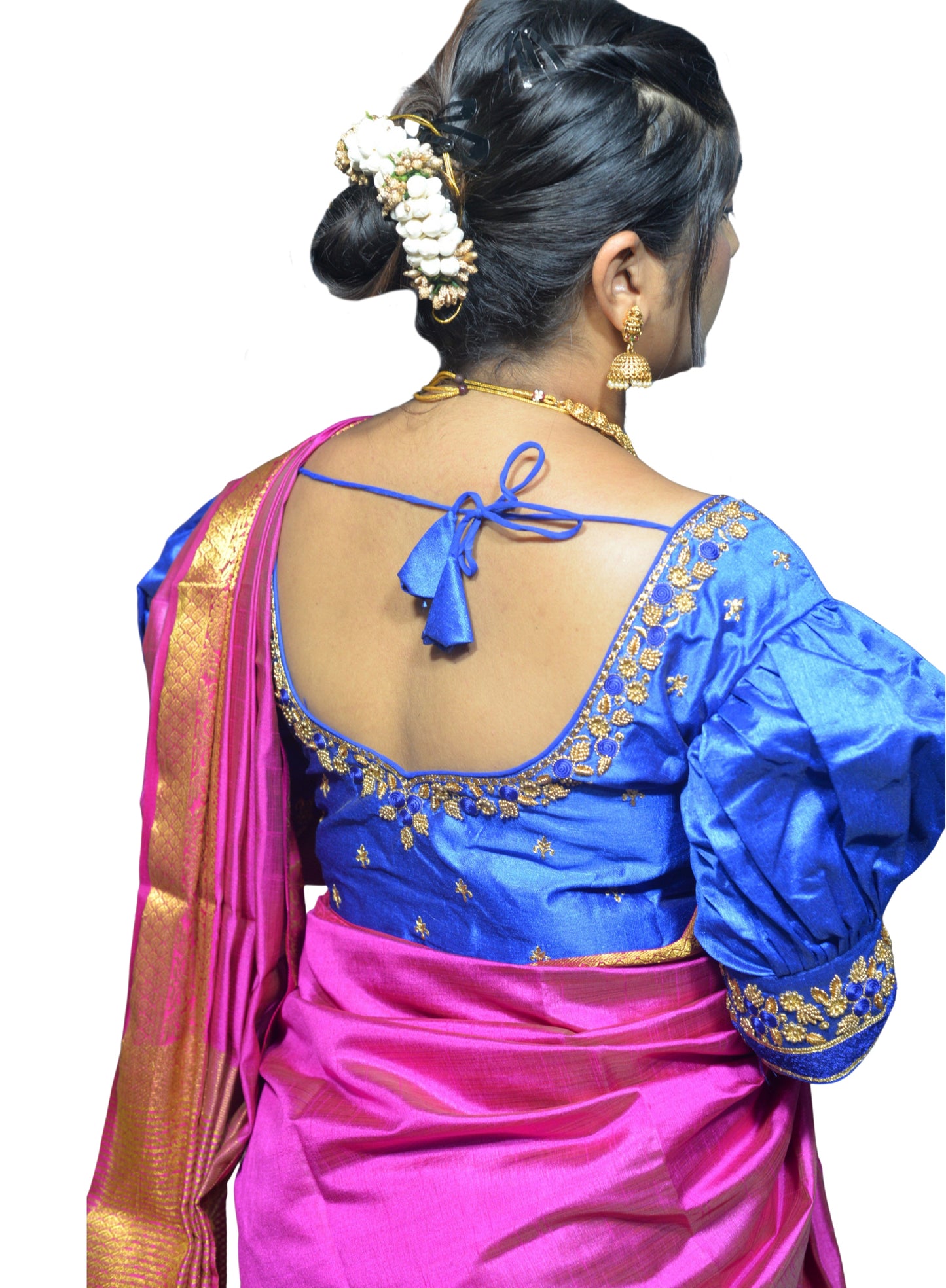 Royal Blue Blouse with Gold Motifs & Dual Embroidery