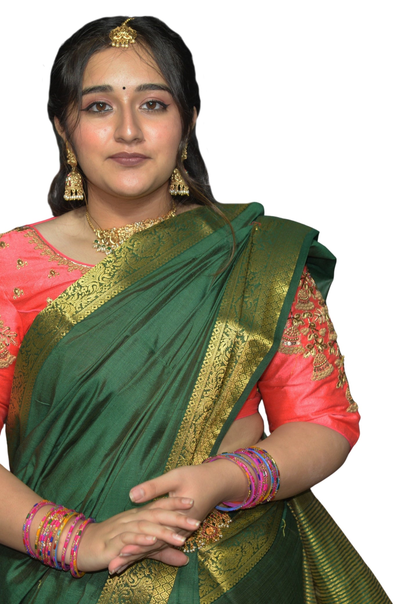 Elegant V-Pink Blouse with Floral Aari & Machine Embroidery