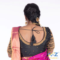 Black Silk Cloth Blouse with Small leaf (like flower pot) and chain work Design
