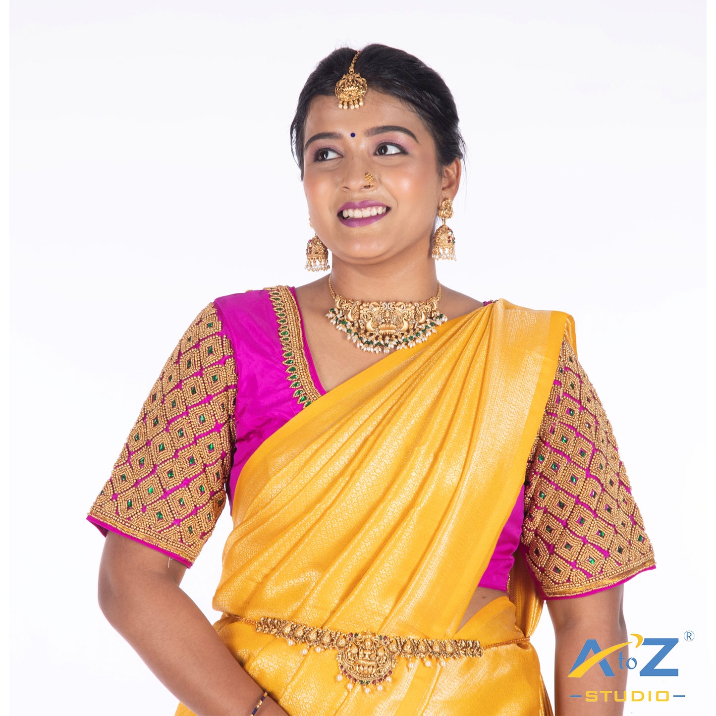 Bright pink Silk Cloth Blouse with Kite of chain Design