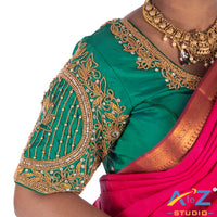 Rama Green Silk Cloth Blouse with Lotus in circle Design