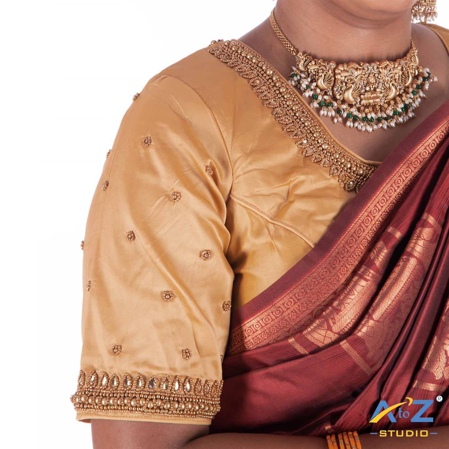 Dark Ivory Silk Cloth Blouse with Bird design Design