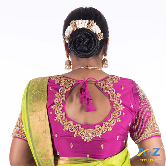 "Luxury Purple Silk   Cloth Blouse with Bird design Design"