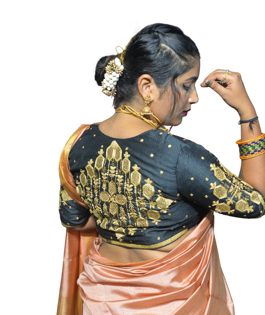 Black Blouse with Floral & Geometric Embroidery