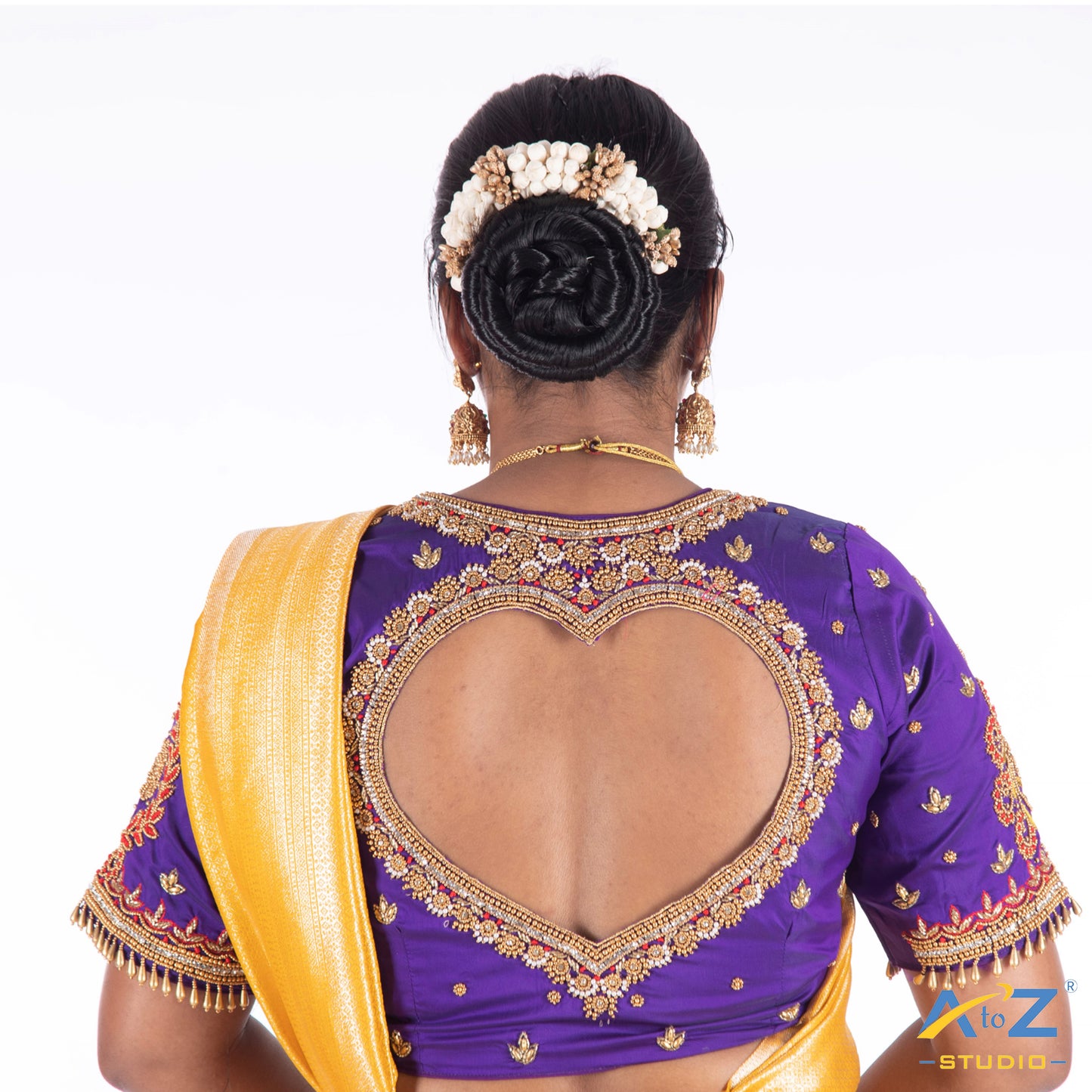 Purple Silk Cloth Blouse with Flower and leaf Design